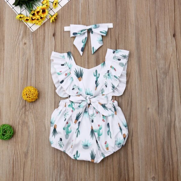 Newborn Baby 2 pieces Set Girl Bodysuit Jumpsuit + Headband